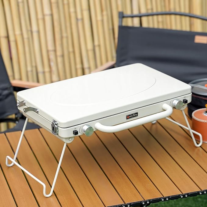 ONLYFIRE OUTDOOR LIVING Portable Camping stove 2-Burner, Propane Gas Stove with Foldable Legs, Camp Stove for Camping, Patio, Backyard, Picnic, Tailgating, RV, BBQ, GS331 Off-white