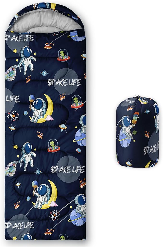 AILONEN Outer Space Astronaut Camping Sleeping Bags,Lightweight & Waterproof,3 Season Warm & Cool Weather,Cartoon Sleeping Bags for Kids,Boys Girls Travelling,Outdoors