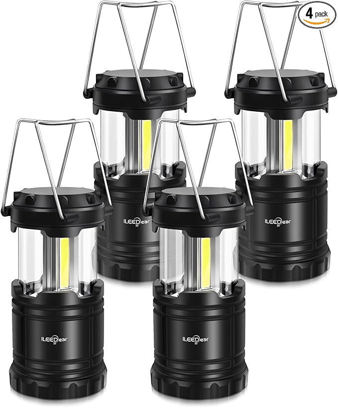 LED Camping Lantern, Battery Operated Lights, Adjustable Brightness for Camping, Power Outages, Emergencies, Outdoor Collapsible Lanterns, 4 Pack