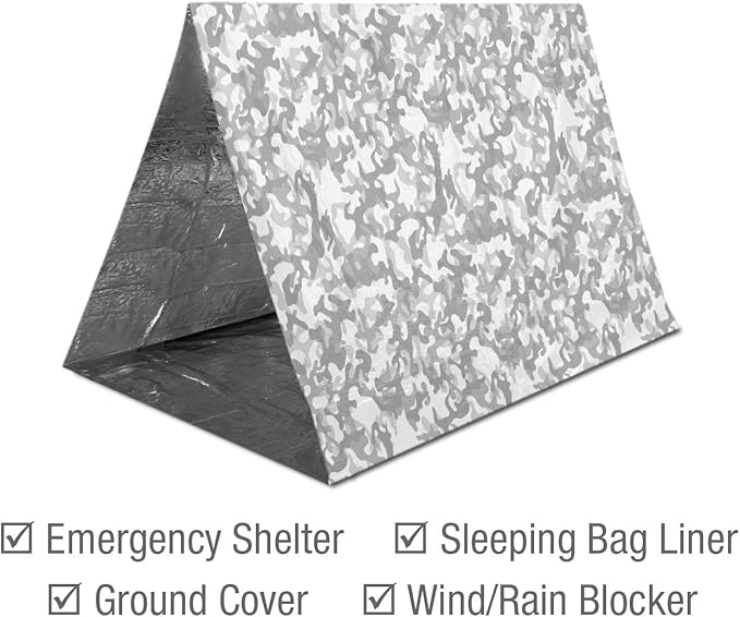 Swiss Safe 4 Pack Mylar Emergency Blankets for Survival - Compact & Insulated for Cold Weather - Designed for NASA, Outdoor, Running, Camping, Survival, First Aid Car Kit - Winter Camo, 4 Pack