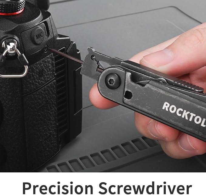 Multitool Gen-R Lite, Retro Black EDC Pocket Knife VG10 Blade, Compact 15-in-1 Multi-tool with Screwdriver, Large Scissors, Glass Breaker, Leather Sheath, Lightweight for Hiking, Camping