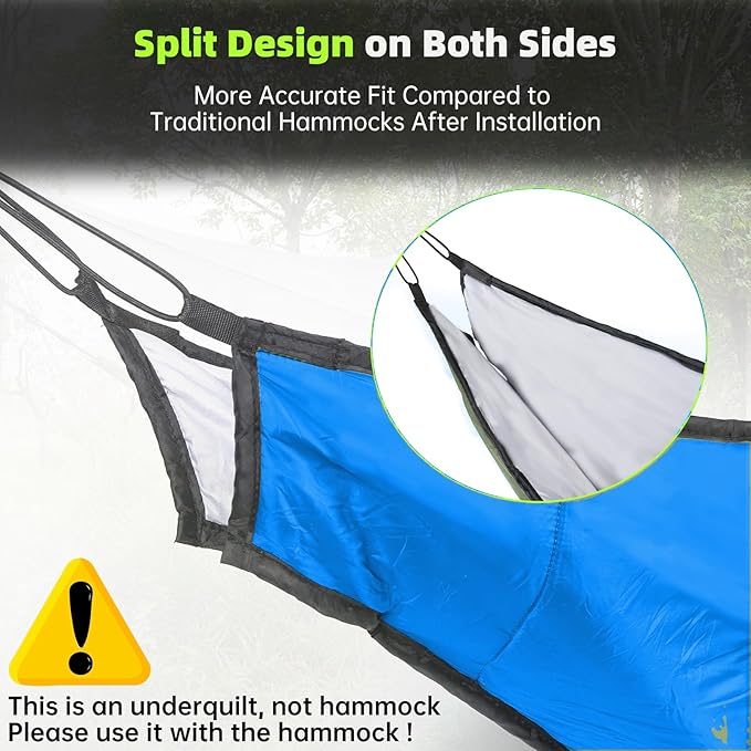 Hammock Underquilt for Camping Hammock - Blue - Full Length Camping Quilt for Lightweight Soft Warm 3-4 Seasons 41-68°F, for Hiking Backpacking Traveling Beach (Hold Up to 500lbs)