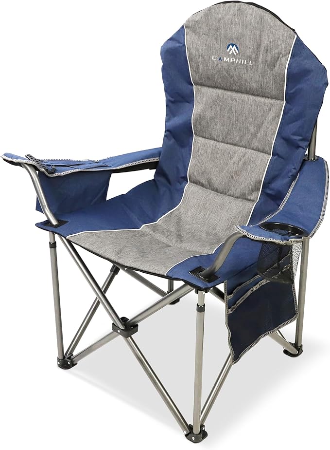 Folding Camping Chair:Oversized Portable Lawn Chairs for Adults,Outdoor Heavy Duty Padded Seats,Support 350 LBS,for Camp,Travel & Picnic