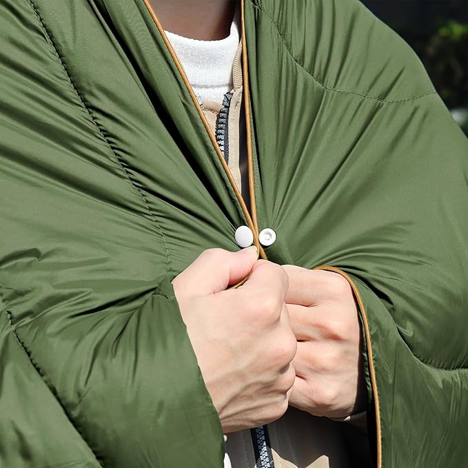 zzlamb Camping Blanket, Outdoor Lightweight Travel Blanket Puffy Portable Down Alternative, Windproof Warm Cloak with Snaps, Cozy Quilt Backpacking Picnic RV Plane Car Hammock Beach Climbing