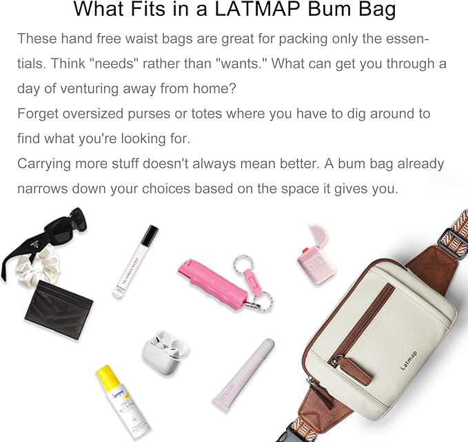 LATMAP 3L TRIPLE ZIP Fanny Packs Belt Bag For Women Men Crossbody Waist Pack Sling Chest Bum Travel Bag Purse Faux Leather Fashion Cute Light Pink