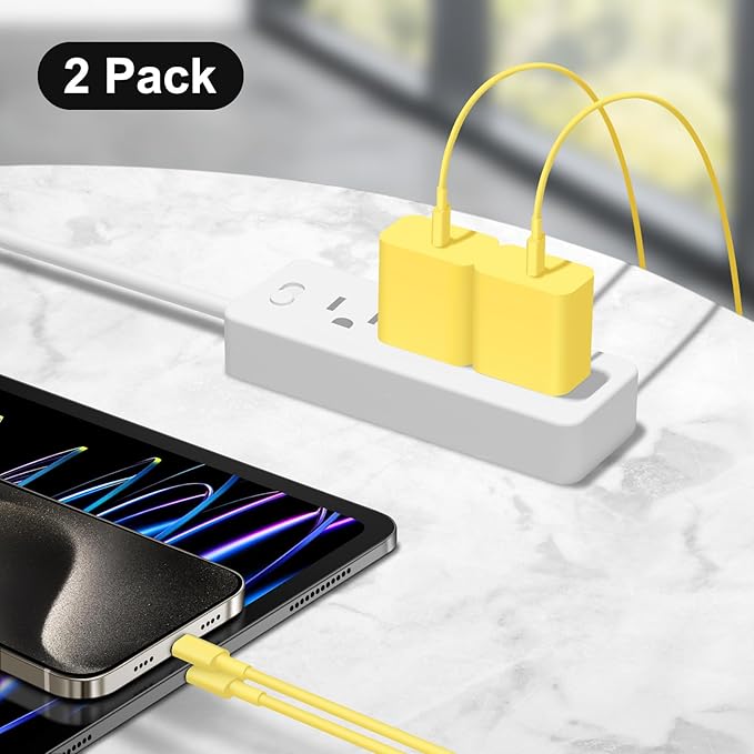 iPhone 17 16 15 Charger Fast Charging 6FT - 20W USB C Charger Block with 6FT Type C to C Cable Compatible with iPhone 17/17 Pro/17 Pro Max/Air/16/16e/15, iPad Pro, iPad Air (Yellow)
