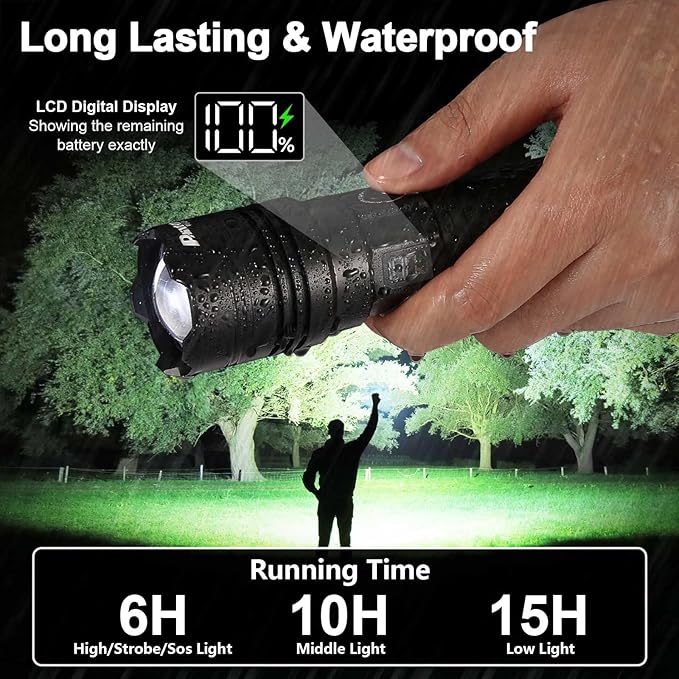PHIXTON Rechargeable Flashlights 2000 High Lumens Long Range 3280 FT, Super Bright USB C LED Flashlight Long Lasting 15 Hours, Powerful Multifunctional Strong Flash Lights, for Camping