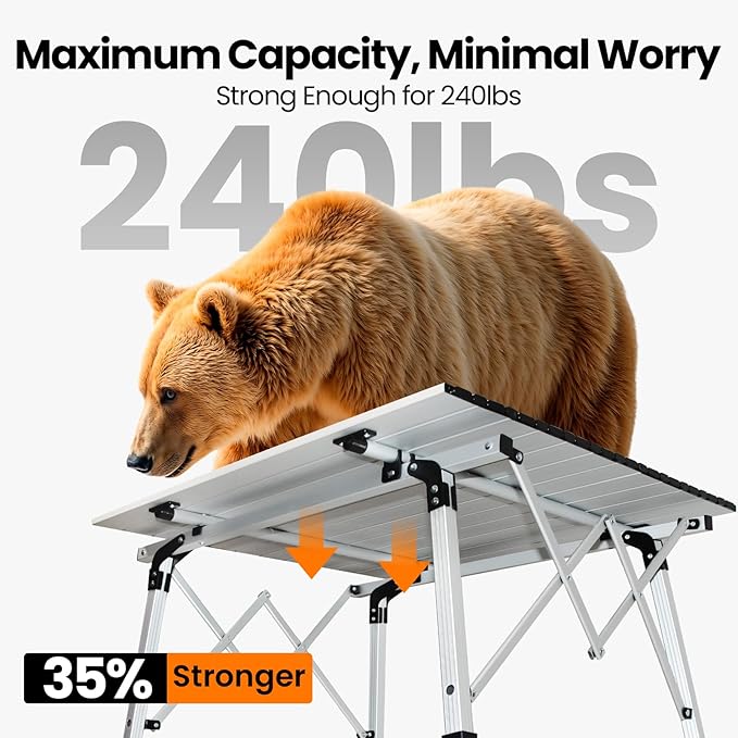 Portable Camping Table with Adjustable Legs, Lightweight Aluminum Folding Table Foldable Table for Outdoor Cooking, Picnic, Beach, Backyards, Square