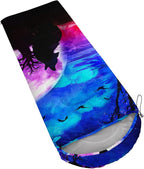 Galaxy Wolf Camping Sleeping Bags Warm & Cool Weather Waterproof Backpacking Blue Purple Starry Sky Sleeping Bag All Seasons Camping, for Adult Kids Boy Girls Camping Gear Equipment, Traveling