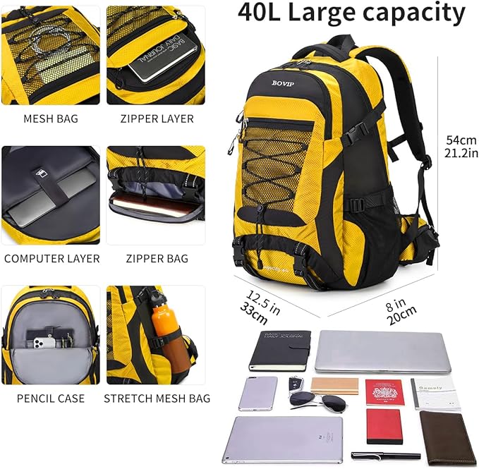 BOVIP 40L Hiking Backpack Waterproof Lightweight Daypack Travel Sports Camping Backpack for Men Women