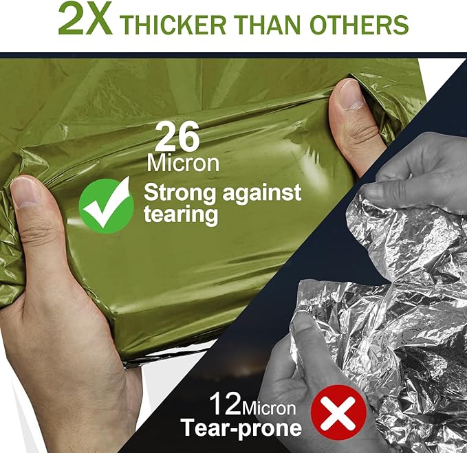 3-Pack Emergency Blanket, Extra-Thick Extra-Large Survival Blanket, Thermal Reflective Emergency Thermal Blanket for Outdoor Adventures, for Camping, Hiking, and Car Emergencies (Army Green)