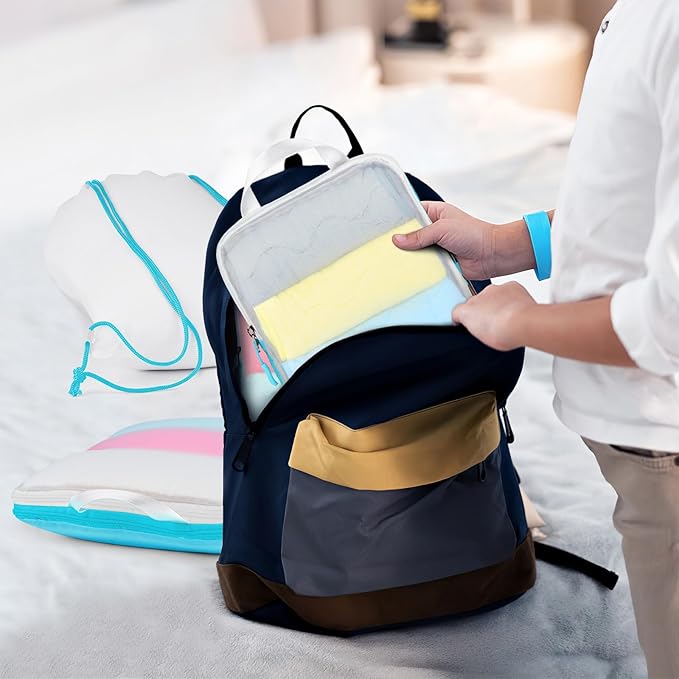 Lightweight Compression Packing Cubes for Suitcases, Compressible Expandable Travel Packing Organizer with Clear Toiletries and Backpack Bag, Travel Essentials for Carry on Luggage 7 Set