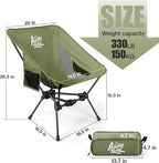 Ultralight Backpacking Chair,2.2lb Compact Folding Camping Chair,Supports 300lbs,Portable Travel & Hiking Chair,Lightweight Design,Perfect for Hiking Gear, Picnics and Traveling, (Green)