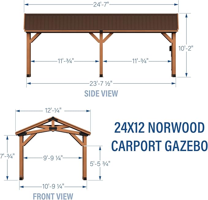 Backyard Discovery Norwood 24' x 12' Cedar Wood Outdoor Gazebo Pavilion with Hardtop Galvanized Steel Peak Roof, Snow Support, Wind Resistance, PowerPort, Shade for Garden, Patio, Deck, Entertaining
