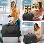 Large Travel Duffle Bag,Carry on Overnight Weekend Bag with Shoes Compartment,Weekender Bags for Women for Travel Business Trips Sport Hospital,Black