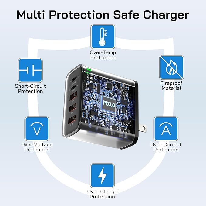 2Pack USB C Fast Charger Block, 60W 5-Port USB C Wall Charger 30W Type C Charging Block, 2USB C+3USB A PPS/PD 3.0 Multiport Charging Cube for iPhone 17 16 15 14 Pro Max,for Galaxy S25 S24 Ultra, i Pad