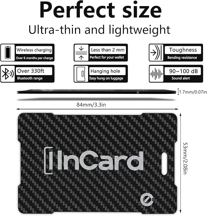 Wallet Tracker (Both iOS and Android) IP68 Bluetooth Smart Finder Card GPS Tracker for Bags Passport Works with Apple Find My (Apple MFi Certified) & Google Find My Device - Wireless Charging