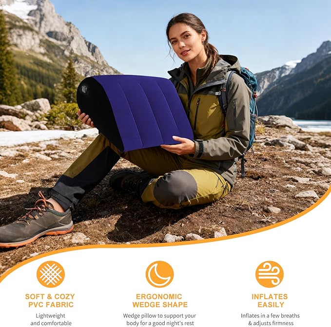 Inflatable Wedge Pillow Camping Cushions – Portable Folding Body Positioners Lightweight Wedge Pillow,Cushion for Yoga,Sleeping,Travel,Reading Lumbar Cushion for Back Pain and Pressure Relief