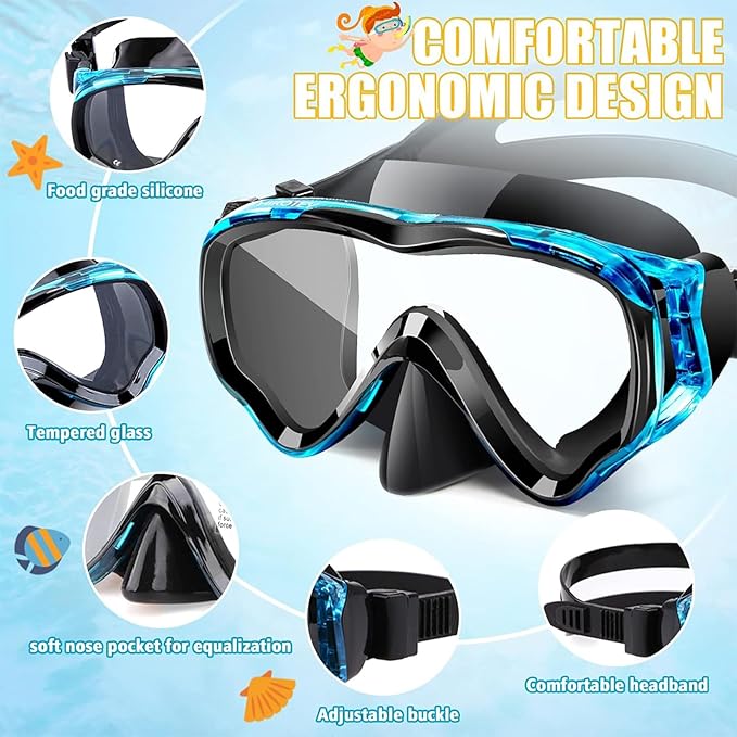 Snorkeling Set for Kids, Full Dry Snorkeling Mask Set for Adults, Anti-Fog Protection, Unisex,HD Panoramic View, Snorkeling Gear for Kids 4-14 Age