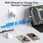 2Pack USB C Fast Charger Block, 60W 5-Port USB C Wall Charger 30W Type C Charging Block, 2USB C+3USB A PPS/PD 3.0 Multiport Charging Cube for iPhone 17 16 15 14 Pro Max,for Galaxy S25 S24 Ultra, i Pad