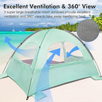 WhiteFang Beach Tent Anti-UV Portable Sun Shade Shelter for 3/4/6/8 Person, Extendable Floor with 3 Ventilating Mesh Windows Plus Carrying Bag, Stakes and Guy Lines