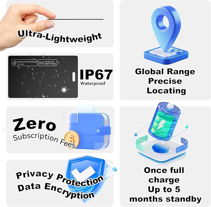 [2025 New] Dual Platform(Both iOS&Android) Rechargeable Air Tags Wallet Tracker Card, Smart Wallet Finder, Compatible with Apple Find My & Google's Find Hub, Item Locator, Wireless Charging,Key Finder