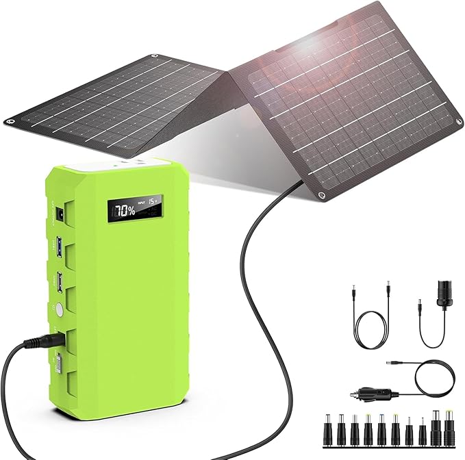 88Wh Portable Power Station with 30W Solar Panel, 24000mAh Solar Generator with Panels Included, Lithium Battery Rechargeable Powered Bank with 110V/65W AC Outlet, DC USB QC3.0 for Emergency Backup