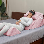 6pc Adjustable Orthopedic Wedge Pillow Set – Relieve Acid Reflux, Snoring, Back Pain & Post-Surgery Discomfort (Pink)