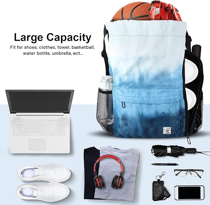 Drawstring Backpack with Mesh Pockets String Gym Bag Sackpack Sandproof Water Resistant Beach Backpack for Men Women
