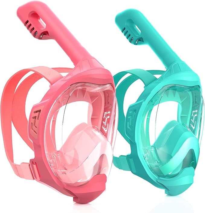 Kids Full Face Snorkel Mask, Snorkeling Gear for Kids, Kids Scuba Mask and Snorkel, Diving Mask, Snorkeling Set, 180 Degree Panoramic View Anti-Fog Anti-Leak