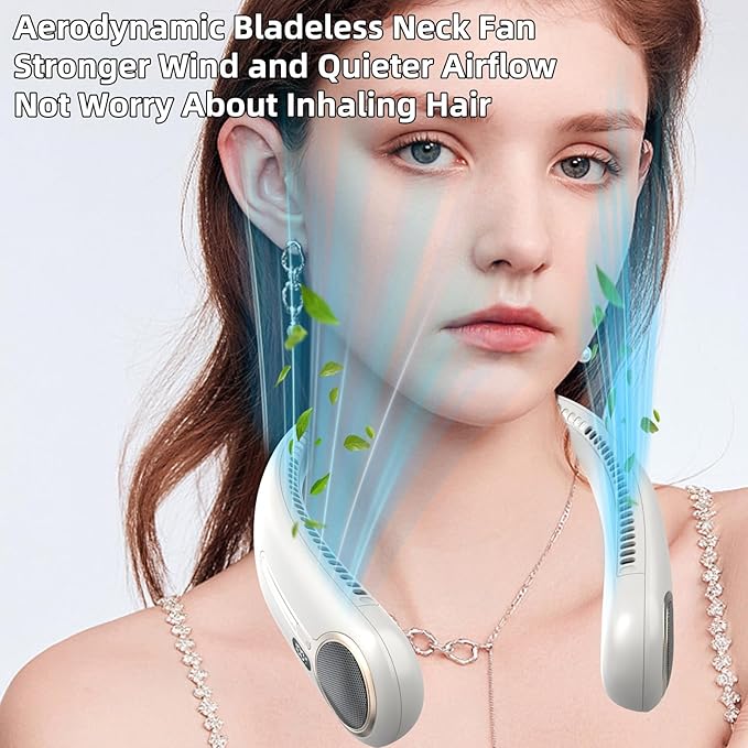 Portable Neck Fan,Hands Free Personal Wearable Bladeless Fan,6000mAh USB Rechargeable,360° Cooling,LED Display,4-Speeds,Birthday Gifts for Men Women Dad Mom,Outdoor Indoor Travel Camping (Light grey)