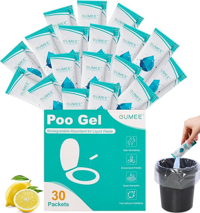 Lemon Portable Toilet Gel, Poo Gel for Potty, Camping Toilet Powder for Bucket, Eco Absorbent Gelling, Portable Urine Packets for Outdoor Recreation Supplies(50)