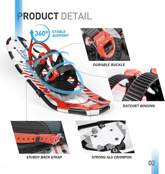 G2 21/25/30 Inches Light Weight Snowshoes for Women Men Youth, Set with Trekking Poles, Tote Bag, Gaiters,Special Fast Ratchet Binding, Orang/Blue/Red Available