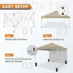 EAGLE PEAK Pop Up Canopy Tent with 1 Sidewall, Easy Setup Event Tent, Outdoor Sun Shade, Wheeled Carry Bag, Stakes and Guy Ropes, Instant Canopy 10x10, Light Beige