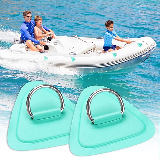 TOBWOLF 6 Pack 3.54" / 9cm Stainless Steel D-Ring Patch for Inflatable Boat Kayak Dinghy SUP, Triangular D-Ring PVC Patch Stand-Up Paddleboard Canoe Rafting Accessories, NO Glue Included