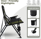 Camping Chair Portable Folding Lawn Chair Comfortable Hard Arm Sturdy for Family Camp, Outdoor, Sports, Beach, Travel, Support 400 lbs, Black&Green