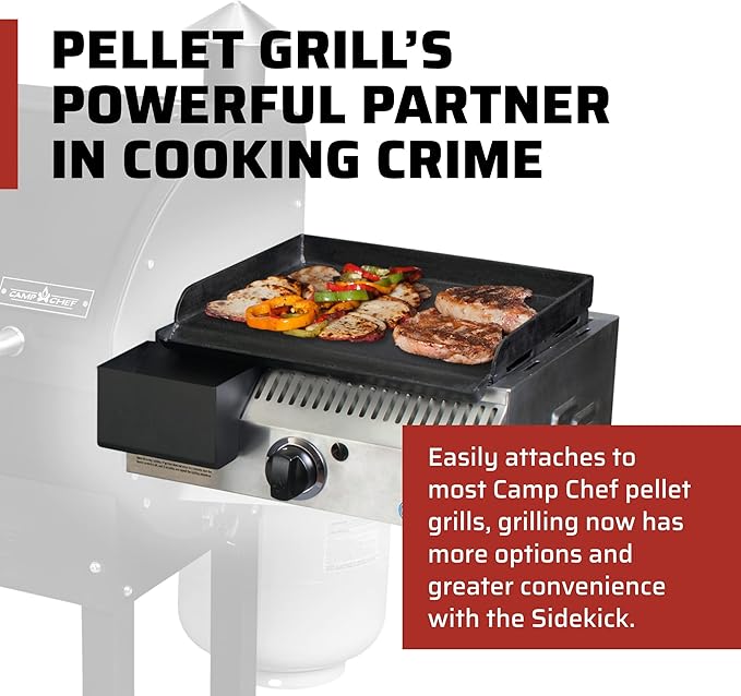Camp Chef Sidekick Grill Accessory, Flat Top Griddle included, 14" cooking system compatible, Stainless/Black