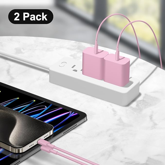 iPhone 17 16 15 Charger Fast Charging 6FT - 20W USB C Charger Block with 6FT Type C to C Cable Compatible with iPhone 17/17 Pro/17 Pro Max/Air/16/16e/15, iPad Pro, iPad Air (Pink)