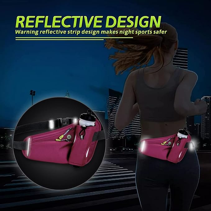 Fanny Running Belt Waist Crossbody BumBags for Running Hiking Travel Workout Adjustable Buckle Strap for Women (Rose Red)