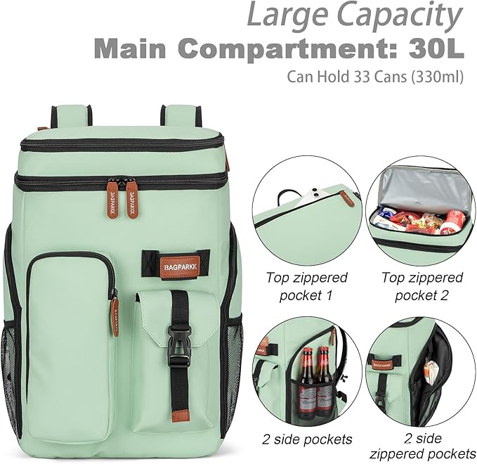 Insulated Cooler Backpack,33/45 Cans Multifunctional Double Deck Leakproof Cooler Bag with Sternum Strap,Large Capacity Lightweight Travel Camping Beach Backpack