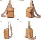 3L SMALL Sling Bag Fanny Packs For Women Men Mini Crossbody Chest Belt Travel Bag Purse Handbag Faux Leather Fashion Cute Light Grey