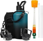 Insulated Water Bottle 64oz,Triple Wall Vacuum Stainless Steel(Dishwasher Safe),Leak Proof & Non-BPA,Flask Jug with Paracord Handle & Straw Spout Lids Sports Gradient indigo blue/black