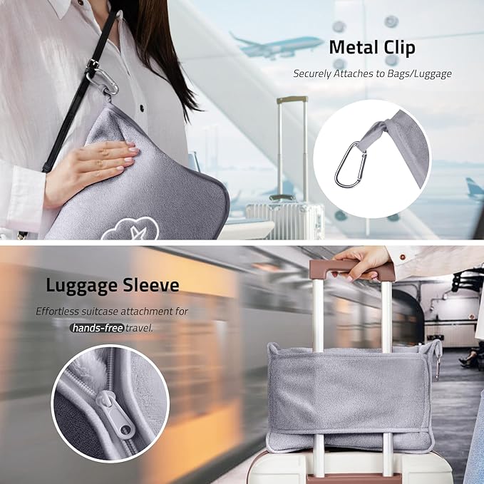 Travel Blanket, Ultra-Soft, Warm & Lightweight Travel Blanket Airplane with Bag, 65x40 in, Airplane Travel Essentials for Women, Men & Kids, Included Eye Mask, Luggage Sleeve & Backpack Clip