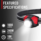 Coast® FL85R 1000 Lumen Tri-Color (White/Red/Green) Focusing Rechargeable LED Headlamp, Built-in Rechargeable Battery
