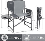 TIMBER RIDGE Aluminum Oversized Camping Chair, Lightweight Portable Directors Chair with Side Table Detachable Side Pocket for Outdoor Camping, Lawn, Picnic, Support 400lbs Grey 2 Pack