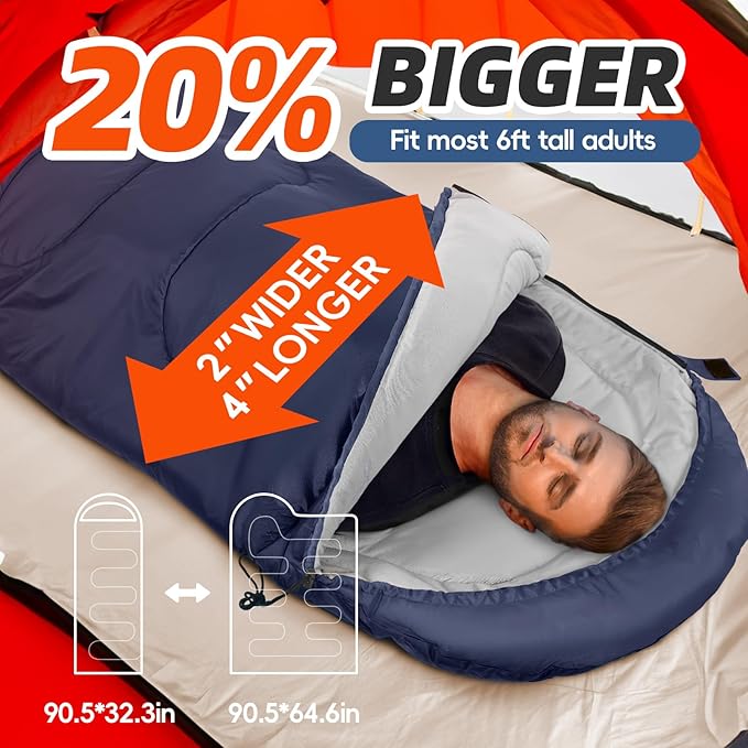 MEREZA Sleeping Bags XL for Adults Cold Weather Mens Large Wide Sleeping Bag for Big and Tall Girls Boys with Compression Sack for Camping Backpacking Warm & Cool Weather