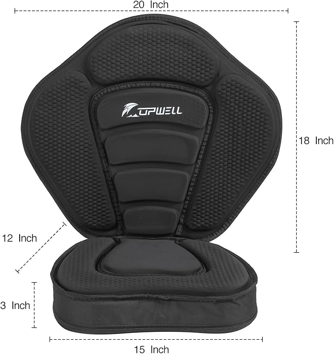 UPWELL Universal Kayak Seat with Detachable Storage Bag & 4 Adjustable Strap, Paddle Board Seat with Memory Foam Padded and Backrest for Kayak, Canoe, Sup
