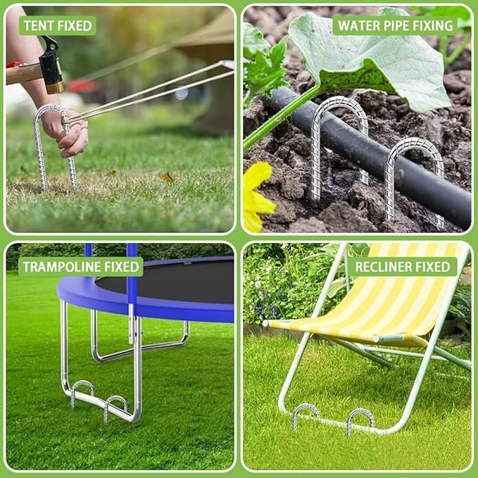 Ground-Stakes-Heavy-Duty-12-Inch, J Hook Rebar Stakes Galvanized Anti-Rust 16pcs Metal Stakes for Ground Heavy Duty Ground Anchors for Garden Dog Fence Chicken Coop Deer Fence