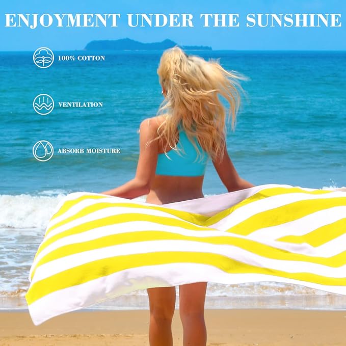 Exclusivo Mezcla 4 Pack Cotton Large 30x60 Inches Soft Cabana Stripe Thick Beach Towel, Super Absorbent Travel Bath Pool Towel (Red/Turquoise/Yellow/Ocean Blue)