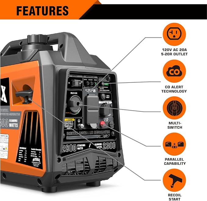 GENMAX Generator，EPA Compliant, Eco-Mode Feature, Ultra Lightweight for Backup Home Use & Camping